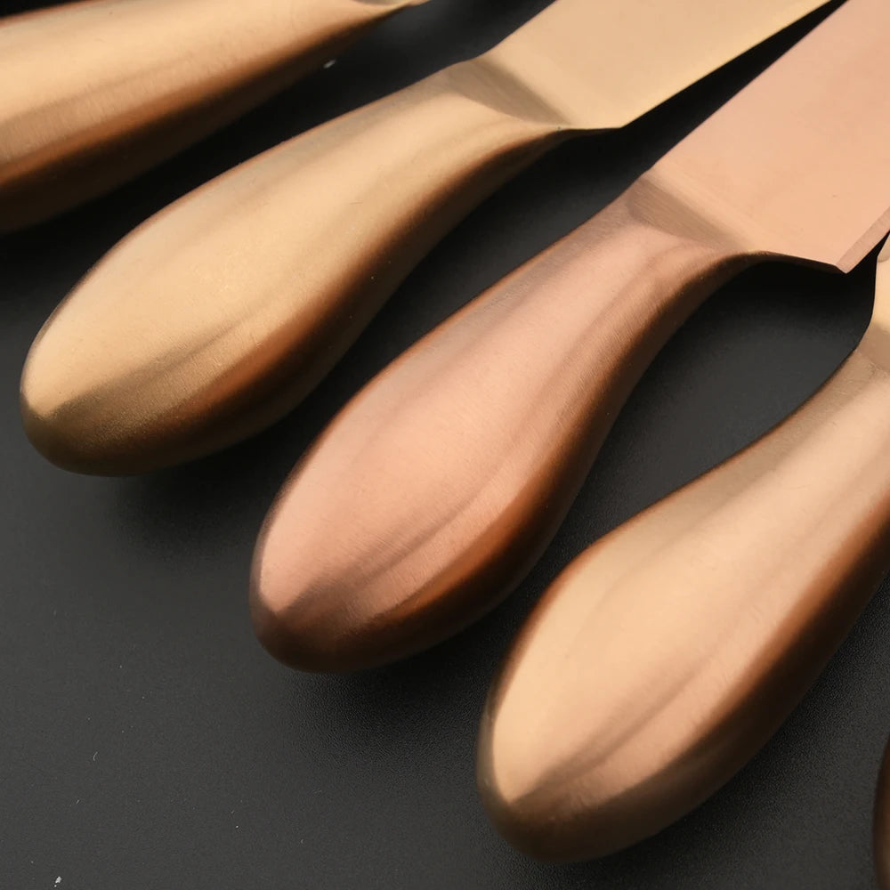 6Pcs Matte Gold Mini Knife Fork Chisel For Butter Cheese Slicer Cutter Stainless Steel Cutlery Tool Kitchen Gadget