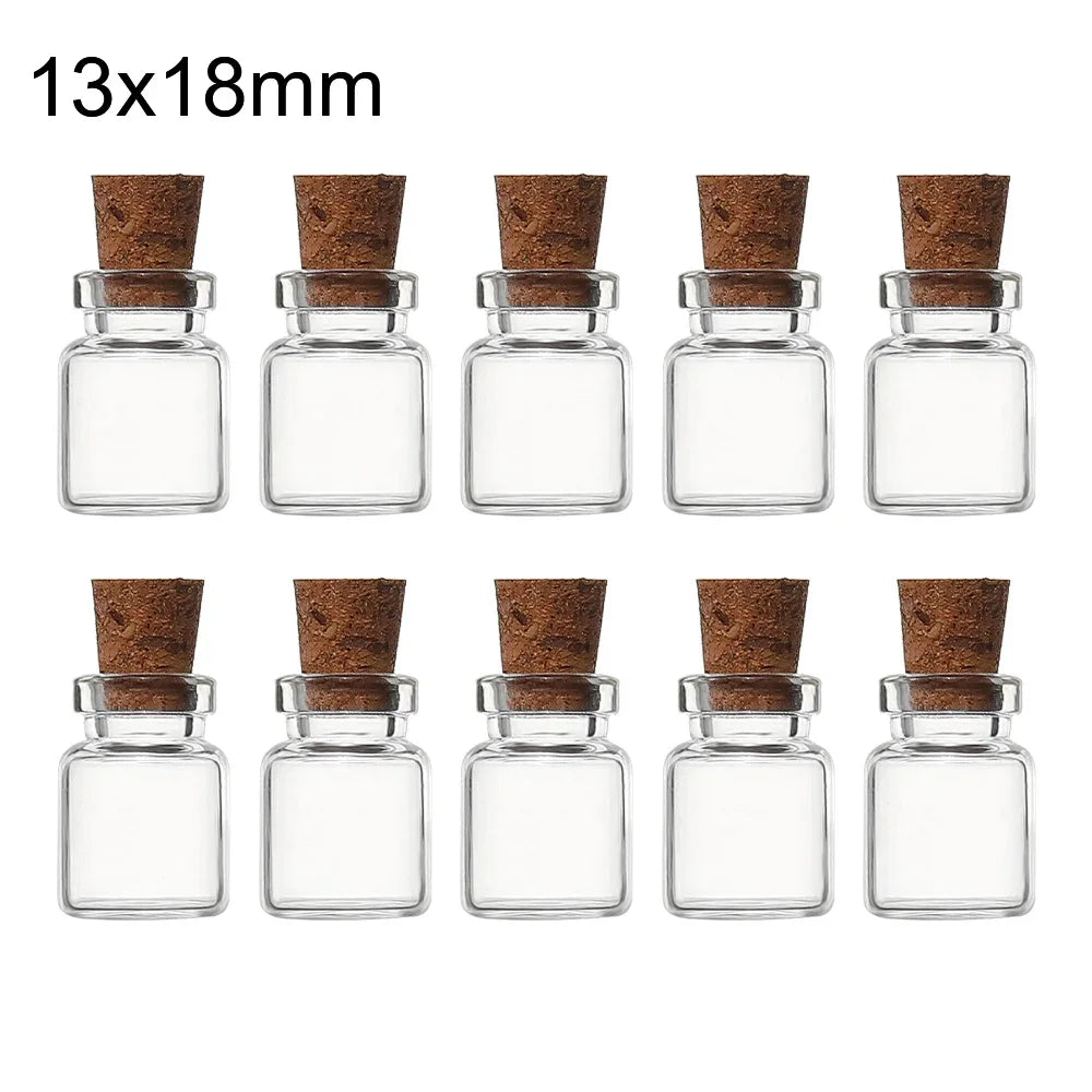 10PCS Mini Glass Bottles Transparent Wishing Bottles Cork Stopper Storage Bottle Creative Candy Jars DIY Container Wedding Decor
