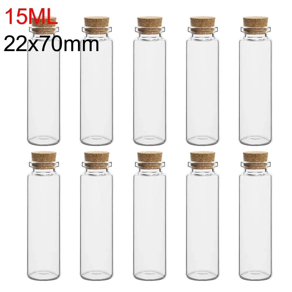 10PCS Mini Glass Bottles Transparent Wishing Bottles Cork Stopper Storage Bottle Creative Candy Jars DIY Container Wedding Decor