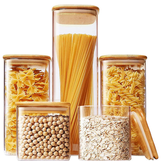 Square Glass Storage Jars with Bamboo Lid for Coffee Beans Grains Noodles food Storage Containers Kitchen Organizers Storage - 369 view