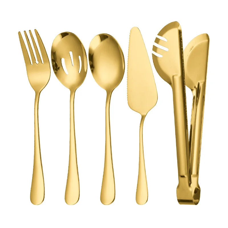 5/6pcs Stainless steel communal food serving spoon Colander serving spoon Communal tableware set suitable for family dinners - 369 view
