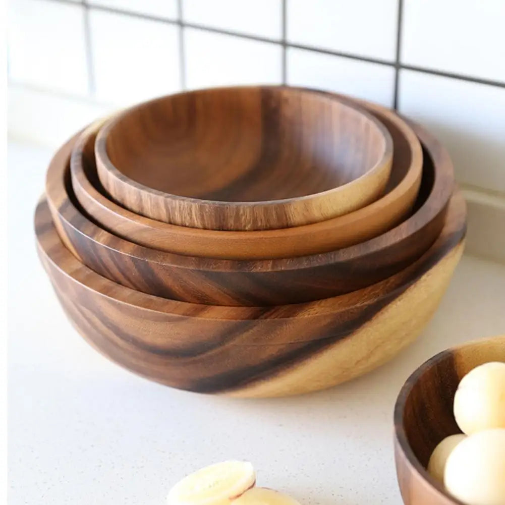 Good Grade Eco-Friendly Polishing Salad Bowl Japanese Practical Wooden Soup Bowl Kitchen Supplies - 369 view