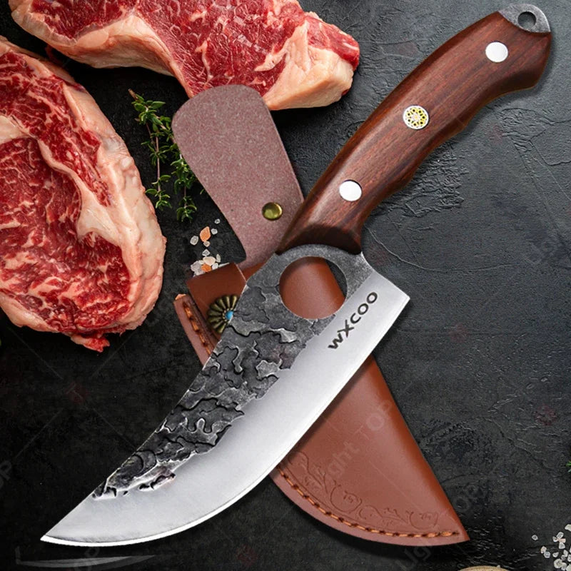 Cuchillo de Carnicero Forjado – Mango de Madera, Ideal para Cortar y Deshuesar Carne - 369 view