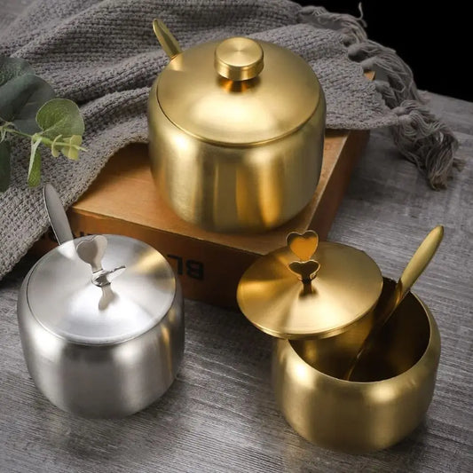 Stainless Steel Seasoning Jar for Spices Sugar Salt Pepper Condiment Shaker Can Bottle Storage Box with Lid Spoon Kitchen Gadget - 369 view