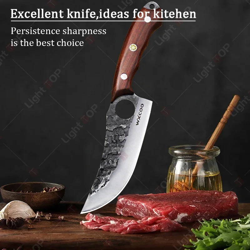 Cuchillo de Carnicero Forjado – Mango de Madera, Ideal para Cortar y Deshuesar Carne - 369 view