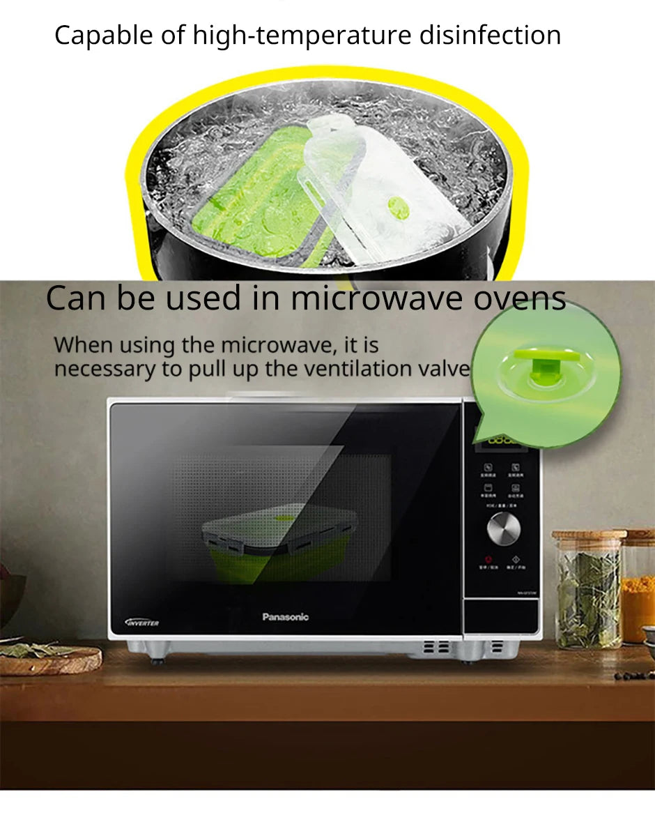 1 PCS Silicone Folding Lunch Box Food Grade Square Portable Microwave Oven Lunch Box Outdoor Travel Picnic Preservation Box