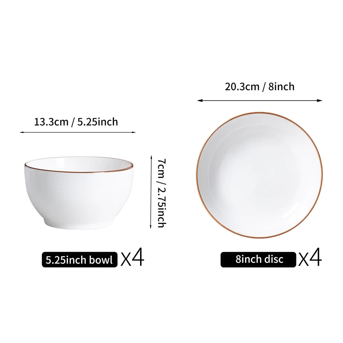 Juego de Vajilla de Porcelana – 8 Piezas de Cerámica Elegante