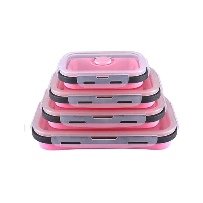 1 PCS Silicone Folding Lunch Box Food Grade Square Portable Microwave Oven Lunch Box Outdoor Travel Picnic Preservation Box
