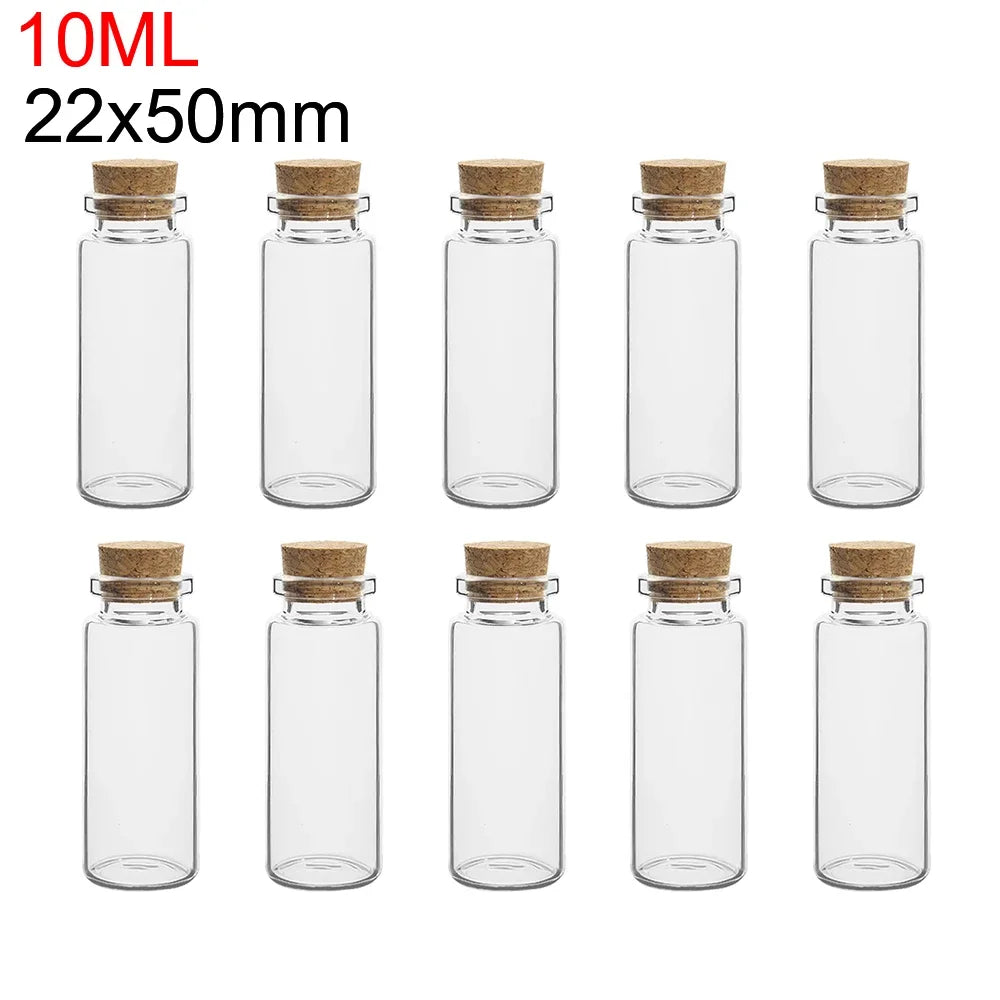10PCS Mini Glass Bottles Transparent Wishing Bottles Cork Stopper Storage Bottle Creative Candy Jars DIY Container Wedding Decor