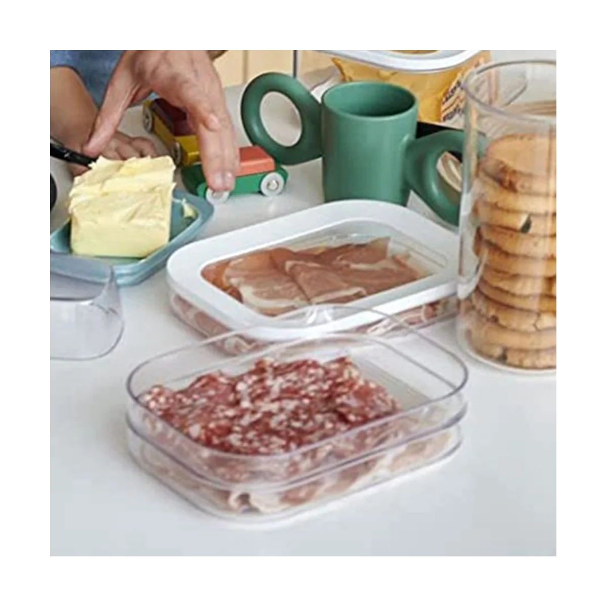 Caja de Almacenamiento de 1.6L con 3 Niveles para Carne – Tapa Hermética y Apta para Lavavajillas
