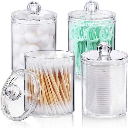 4pcs/set  Clear Swab Holders With Lid, Dust-proof Swab Storage Dispenser Jars For Swab, Jewelry, Powder Puffs, Beauty Eggs, - 369 view