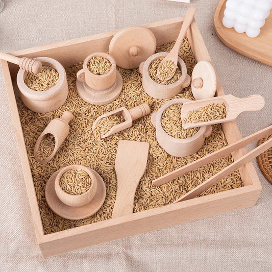 Montessori Sensory Enlighten Puzzle Toys Set Simulated Kitchen Tea Set Family Experience Early Childhood Education Wooden Toys - 369 view