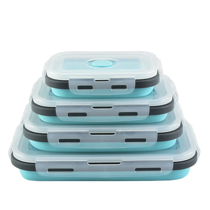 1 PCS Silicone Folding Lunch Box Food Grade Square Portable Microwave Oven Lunch Box Outdoor Travel Picnic Preservation Box