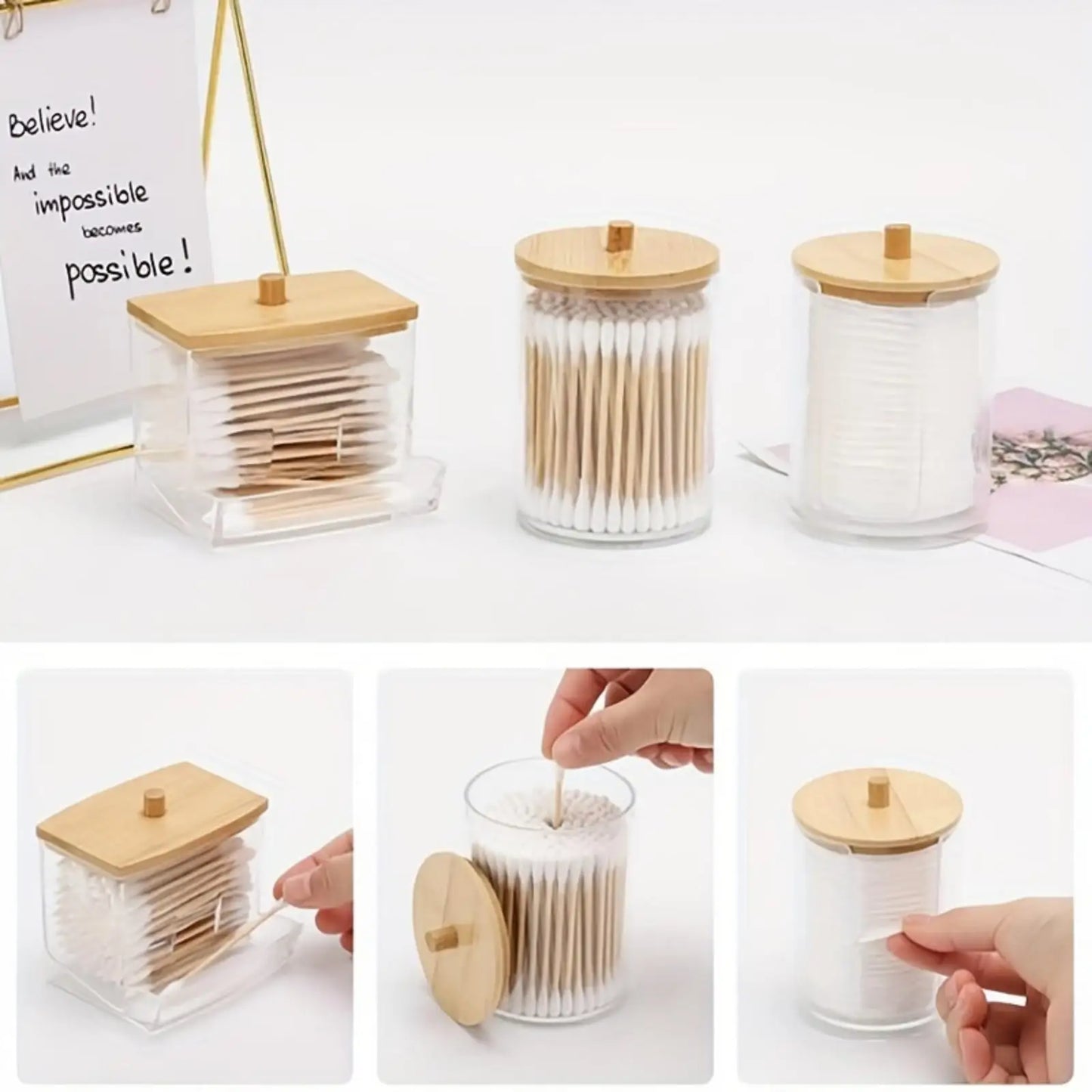 Set de 3 Dispensadores de Hisopos de Algodón con Tapa – Organizador Multifuncional