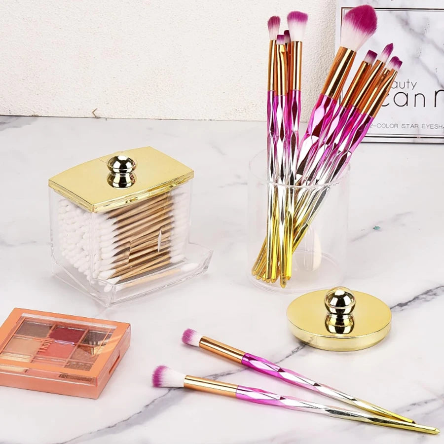 Set de Dispensadores de Hisopos – Organizadores de Baño con Tapas Doradas
