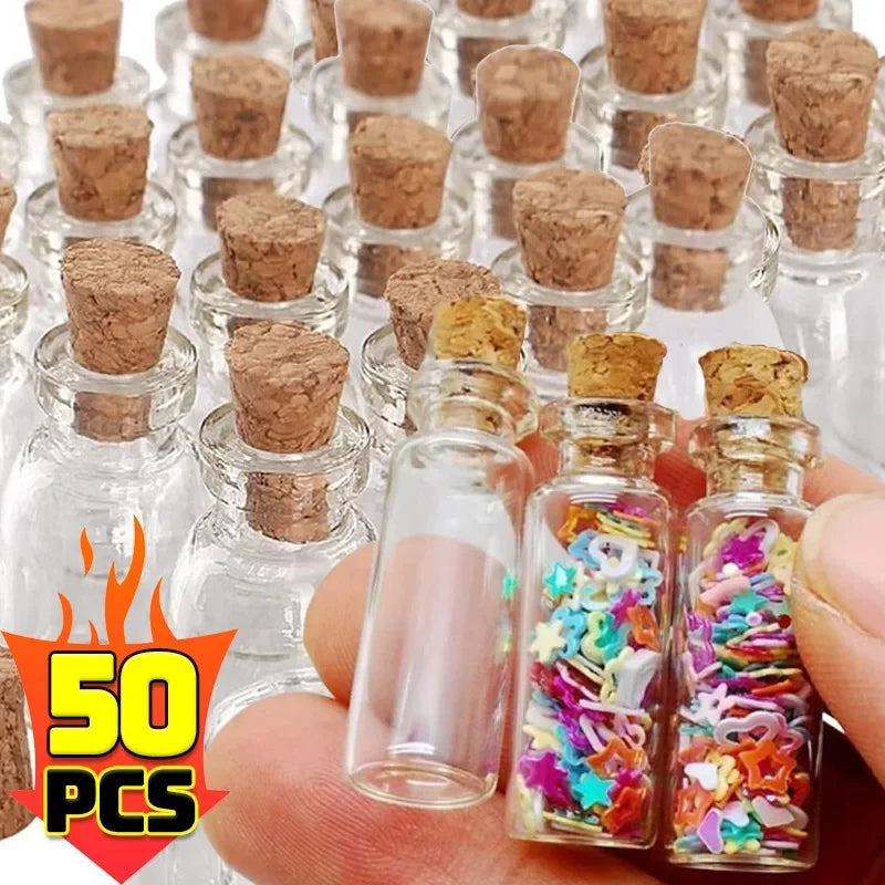 50/10PCS Small Glass Bottles with Cork Stoppers Mini Glass Vials Cork Transparent Wishing Bottles Storage Candy Jars DIY Decor