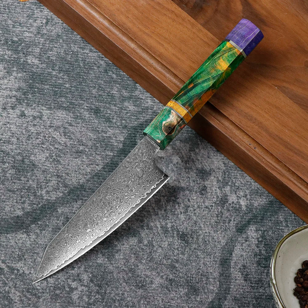 JUMCSONG 5-inch Utility Knife 67 layer Damascus Steel Fruit Knife VG10 Core Peeling Knife stable wooden handle kitchen knife