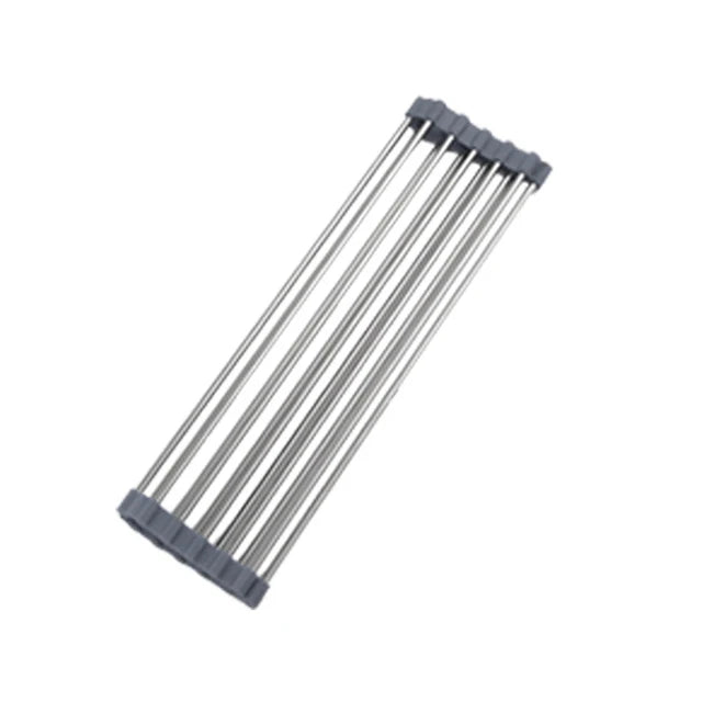 Foldable Stainless Steel Dish Drainer Roll Up Dish Drying Rack Shelf Kitchen Sink Holder Organizer Bowl Tableware Plate Storage