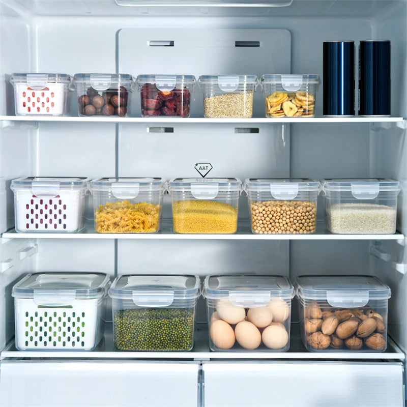 Caja de Almacenamiento para Refrigerador con Drenaje – Organizador de Frutas y Verduras