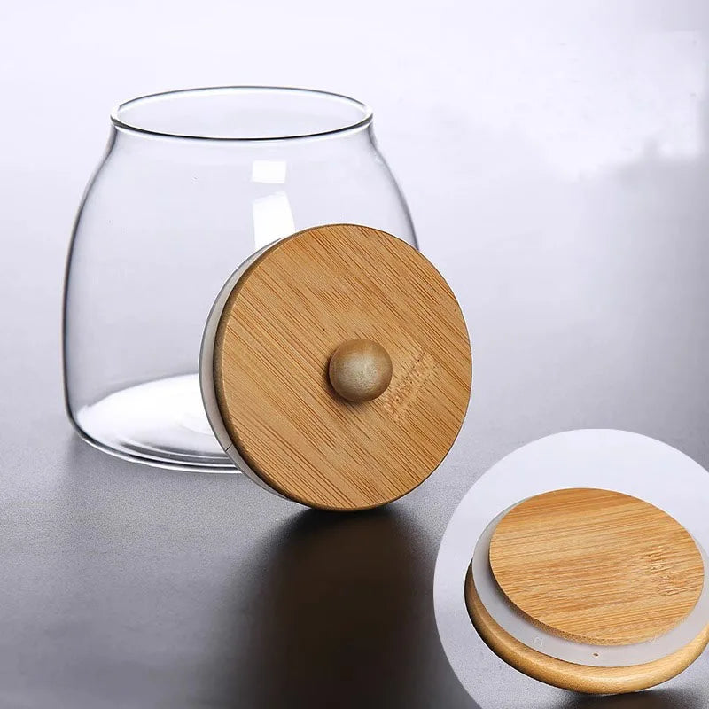 Tarro de Vidrio con Tapa de Madera – Contenedor Hermético de Gran Capacidad
