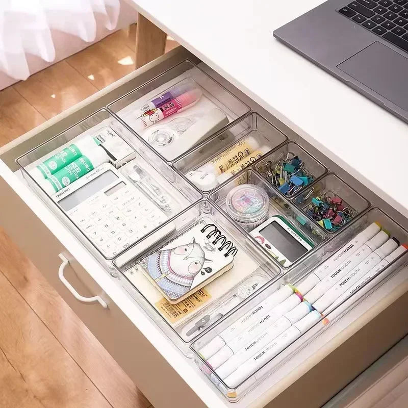 Set de 7/14 Organizadores de Cajón – Bandejas y Divisores Transparentes para Maquillaje y Cocina