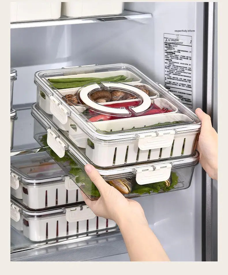 Caja de Almacenamiento con Drenaje y Asa – Organizador para Refrigerador