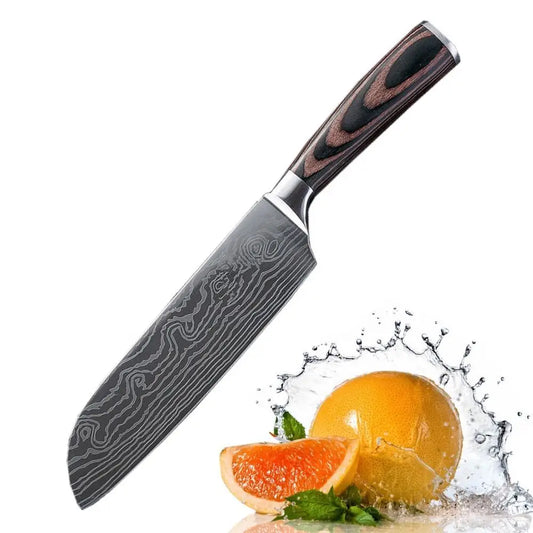 High Carbon Steel Santoku Knife 5 Inch Kitchen Chopping Knives for Vegetable Fruit Cutting Slicing Pakkawood Handle - 369 view