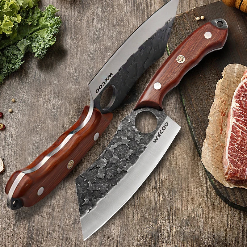 Cuchillo de Carnicero Forjado – Mango de Madera, Ideal para Cortar y Deshuesar Carne - 369 view