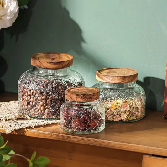 Tarro de Vidrio Sellado con Patrón Vintage de Begonia – Gran Capacidad