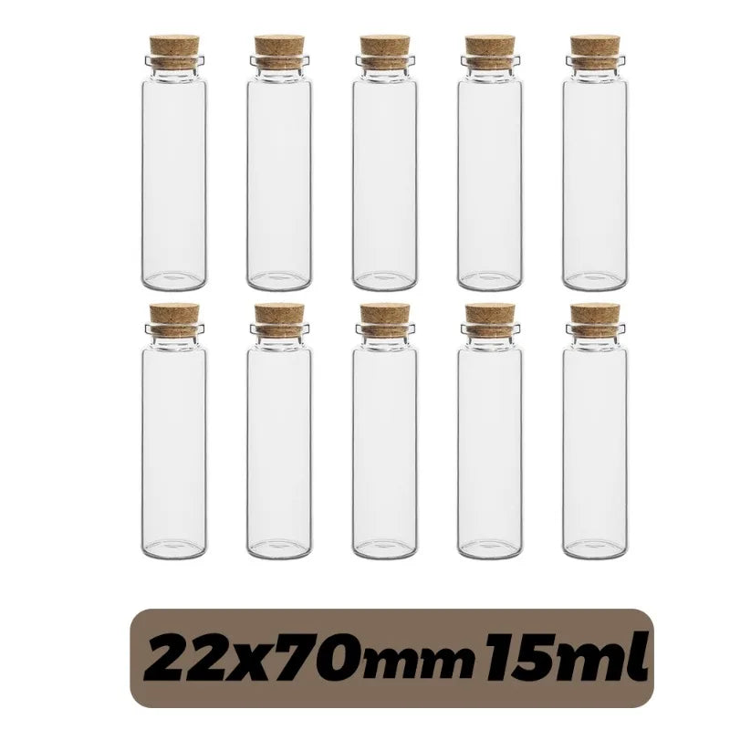 50/10PCS Small Glass Bottles with Cork Stoppers Mini Glass Vials Cork Transparent Wishing Bottles Storage Candy Jars DIY Decor