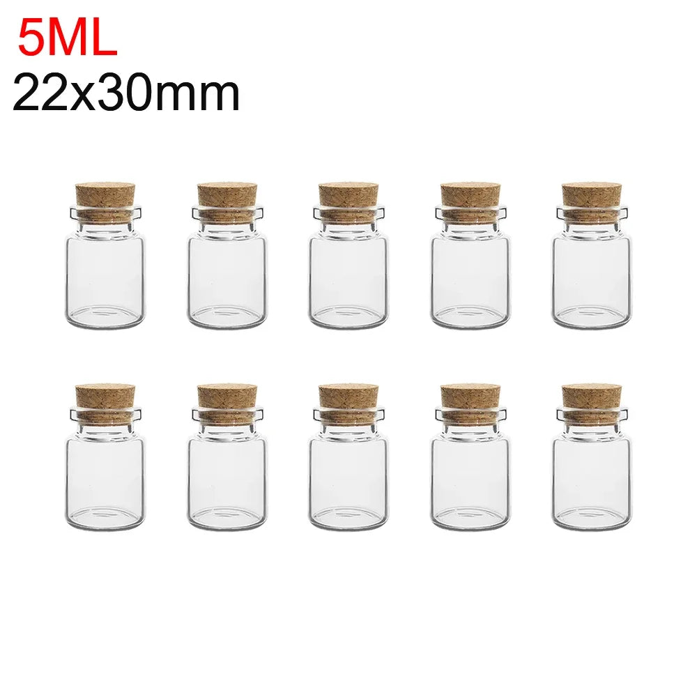 10PCS Mini Glass Bottles Transparent Wishing Bottles Cork Stopper Storage Bottle Creative Candy Jars DIY Container Wedding Decor