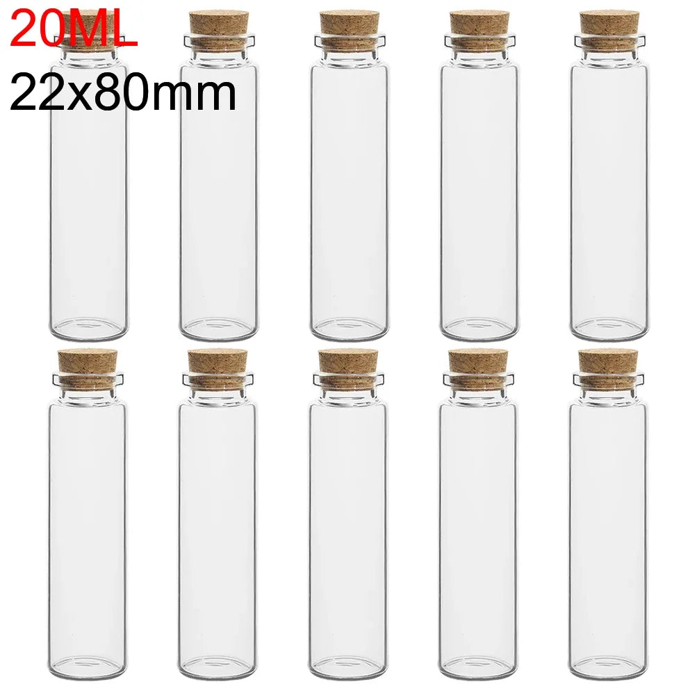 10PCS Mini Glass Bottles Transparent Wishing Bottles Cork Stopper Storage Bottle Creative Candy Jars DIY Container Wedding Decor