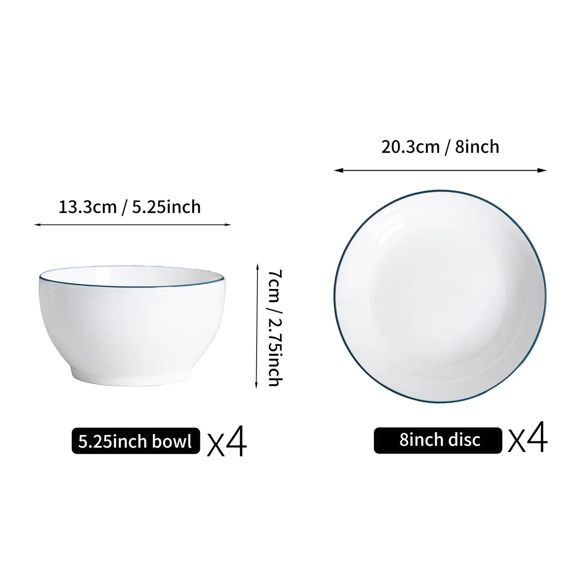 Juego de Vajilla de Porcelana – 8 Piezas de Cerámica Elegante