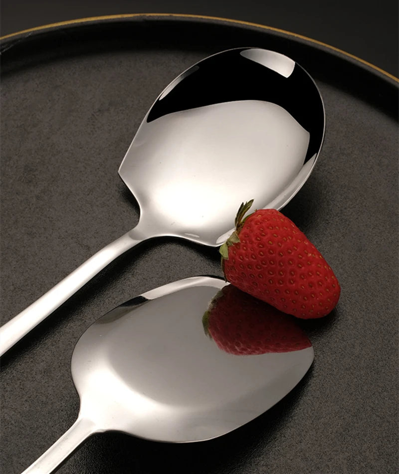 Golden Stainless Steel Food Service Spoon Large Rice Shovel Tableware Long Handle Square Spatula Kitchen Gadgets for Home - 369 view
