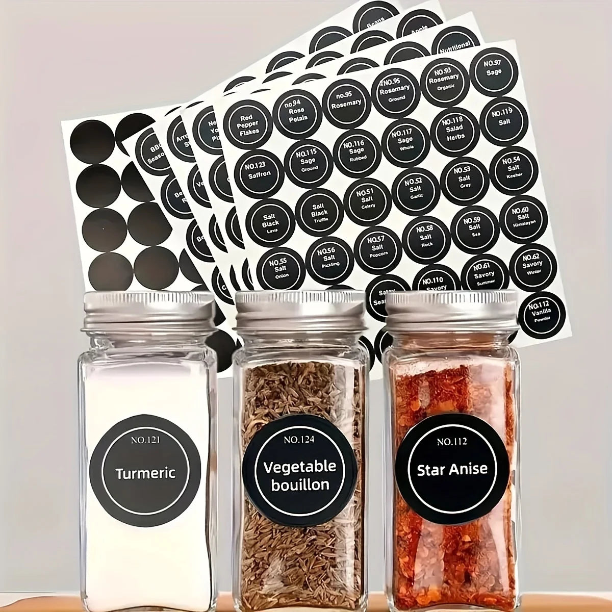 180pcs Printed Round Spice Stickers Seasoning Bottle Jar Labels Storage Kitchen Waterproof Stickers Spice Tags BBQ Label