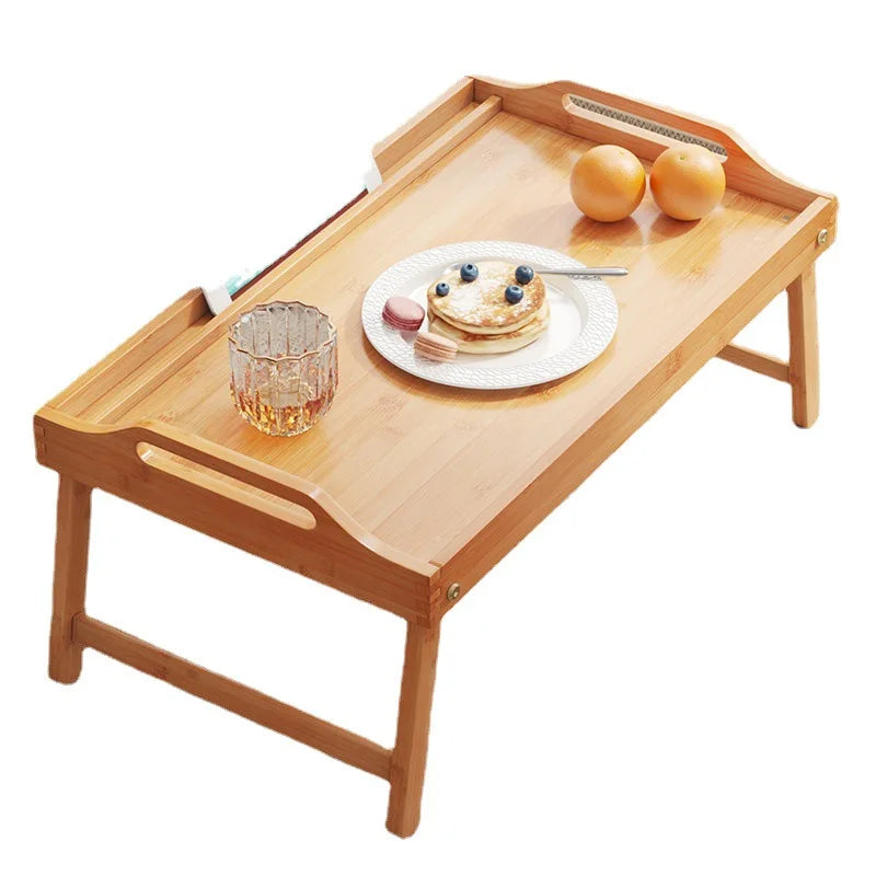 Bandeja de madera de bambú para el hogar, escritorio portátil plegable para ordenador portátil, mesa para servir té y comida, patas plegables, escritorio para ordenador portátil en la cama