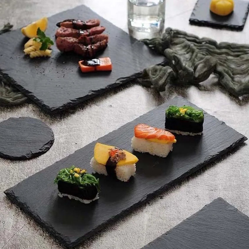 Plato de Pizarra Negra Estilo Japonés y Coreano – Ideal para Sushi y Postres