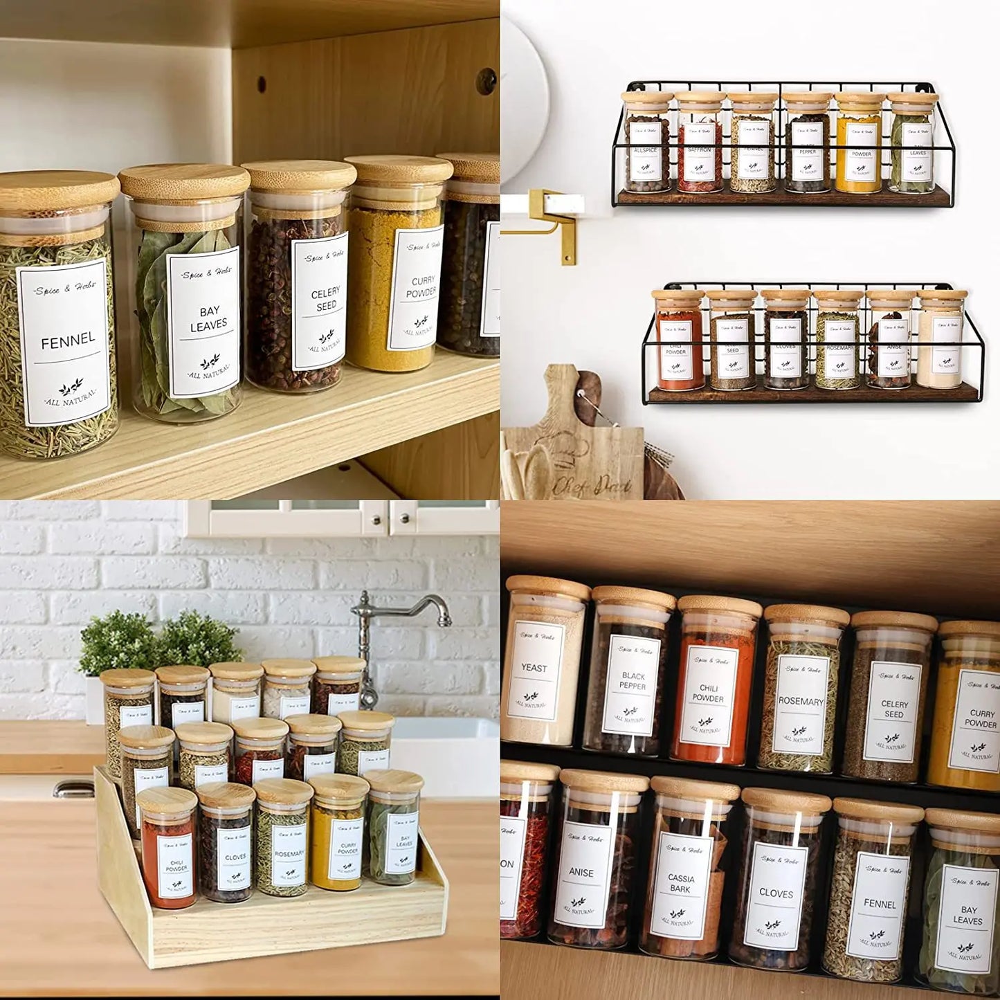6pcs/set Kitchen Food Stickers Waterproof Food Spice Jar Label Seasoning Jar Sticker white