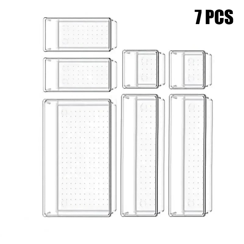 Set de 7/14 Organizadores de Cajón – Bandejas y Divisores Transparentes para Maquillaje y Cocina
