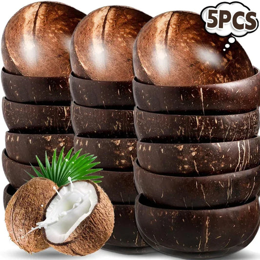 5/1PCS Natural Coconut Bowls Reusable Wooden Tableware with Spoon Dessert Fruit Salad Yogurt Coconut Bowl Home Kitchen Supplies - 369 view