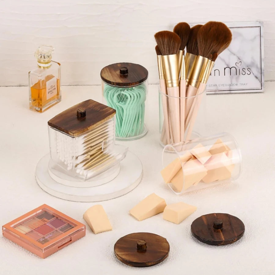 Acrylic swab Holders With Lid, Dust-proof Storage Jars for Swab, Jewelry, Powder Puffs, Beauty Eggs, Household Storage Box - 369 view