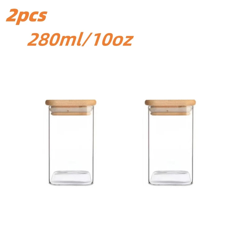 Set de Tarros de Vidrio de 10oz con Tapas Herméticas de Bambú – Almacenamiento Transparente