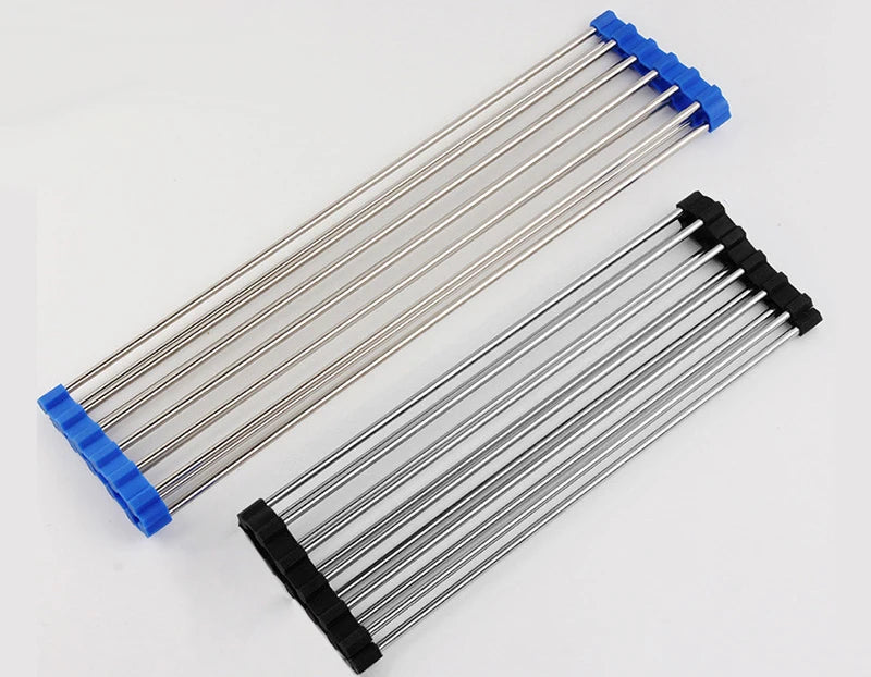 Foldable Stainless Steel Dish Drainer Roll Up Dish Drying Rack Shelf Kitchen Sink Holder Organizer Bowl Tableware Plate Storage