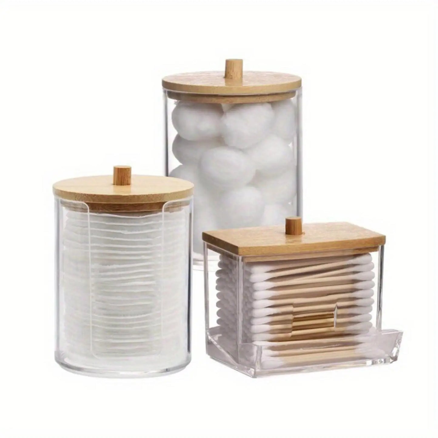 Set de 3 Dispensadores de Hisopos de Algodón con Tapa – Organizador Multifuncional