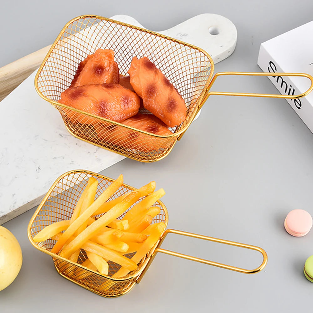 1PC Stainless Steel Frying Basket Multifunctional Mini French Fries Frying Basket Creative Square Oil Separated Frying Basket - 369 view
