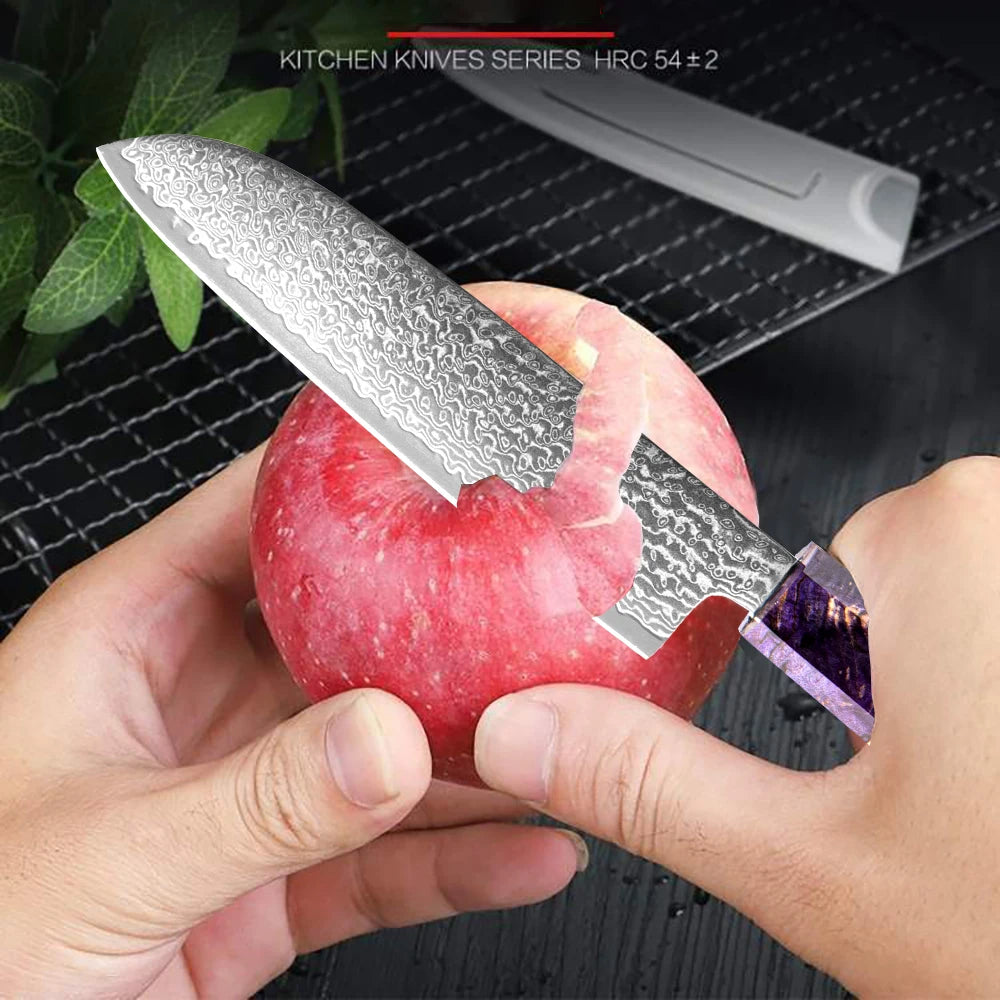 XITUO 5"inch Santoku Knife Damash Leather Stainless Steel Sharp Paring Knife Kitchen Peeling Chef Professional Utility Multi New