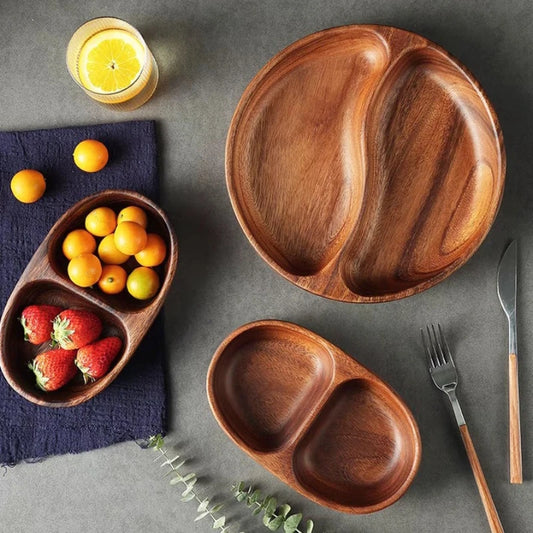 Acacia Wood Whole Wood Salad Bowl Dry Fruit Plate Fruit Snack Split Bowl Salad Boat Plate Walnut Fruit Plate Trays Decorative - 369 view