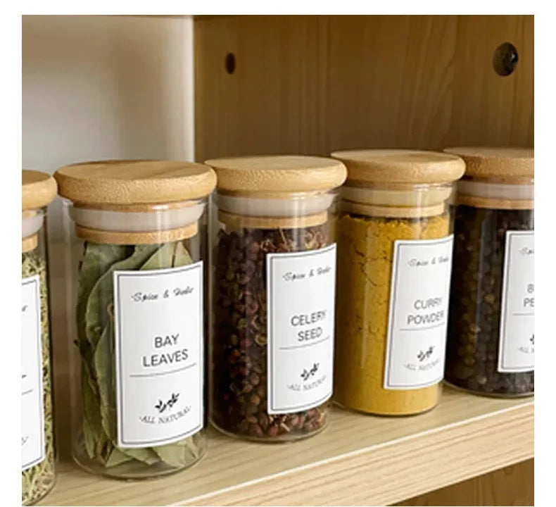 6pcs/set Kitchen Food Stickers Waterproof Food Spice Jar Label Seasoning Jar Sticker white