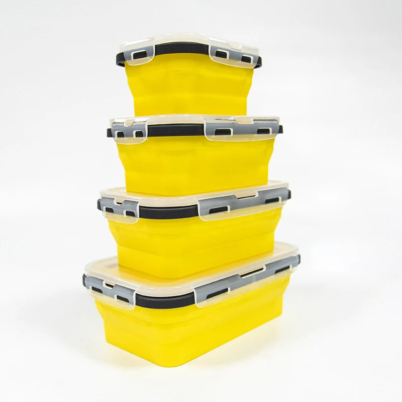 1 PCS Silicone Folding Lunch Box Food Grade Square Portable Microwave Oven Lunch Box Outdoor Travel Picnic Preservation Box