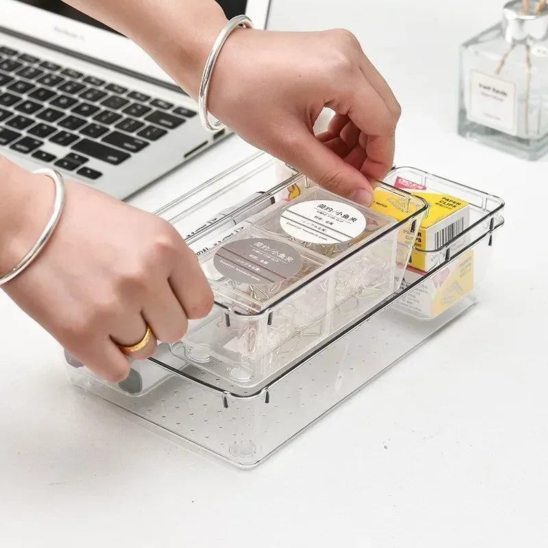 Set de 7/14 Organizadores de Cajón – Bandejas y Divisores Transparentes para Maquillaje y Cocina